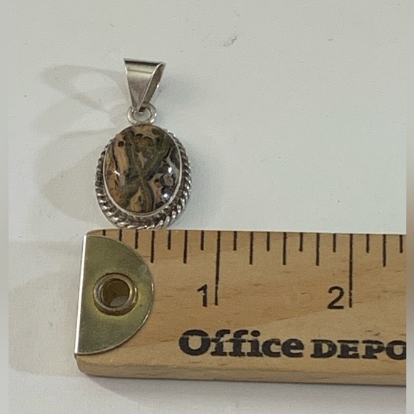 Vintage Taxco Mexico Sterling Silver 925 Leopard Skin Jasper Pendant - Picture 9 of 9
